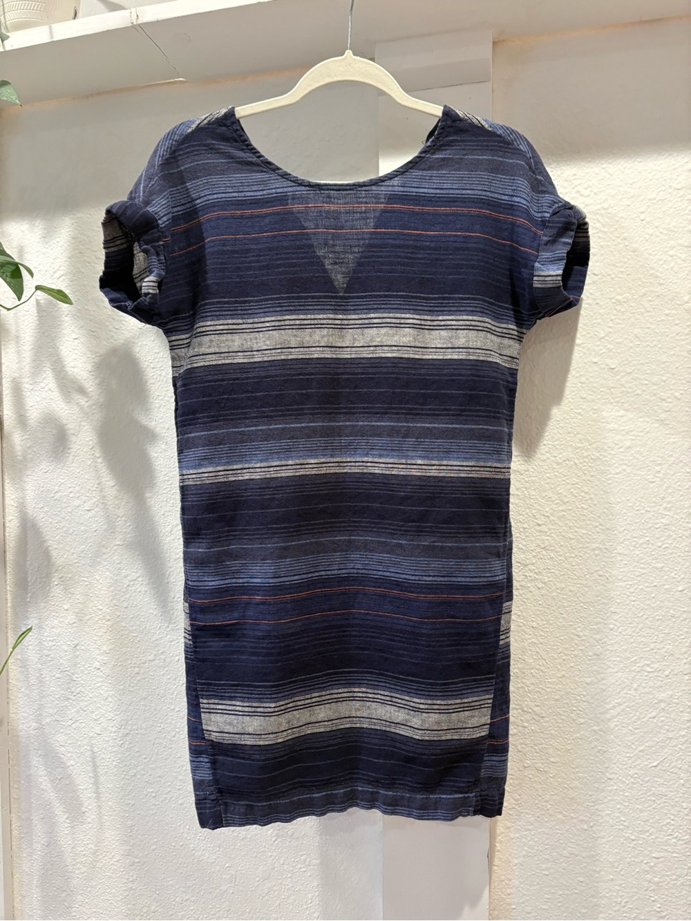 Striped Navy Blue Short Sleeve Tunic, linen blend